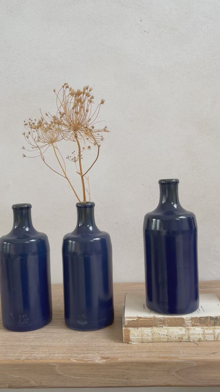 Vintage Stoneware Blue Glaze Bottles