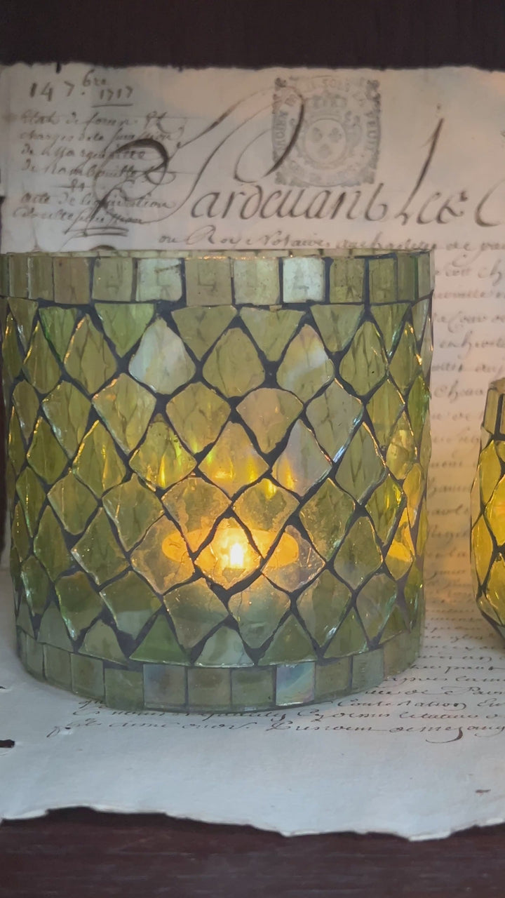 Green Mosaic Tea Light Holder Small