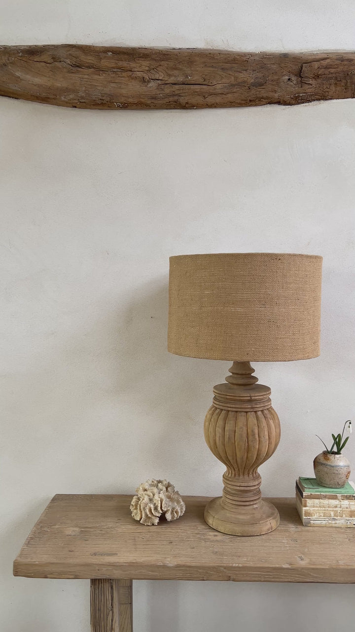 Carved Wooden Table Lamp | Round