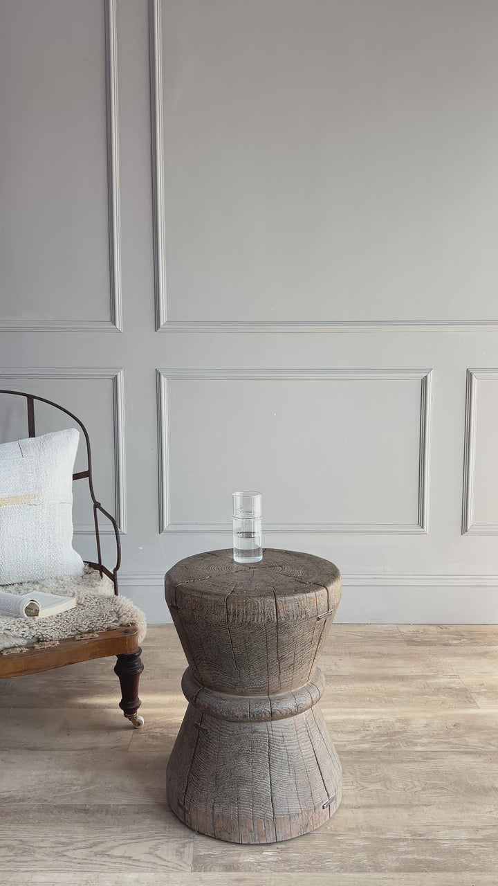 Rustic ancient elm wood round side table | Hidcote 1