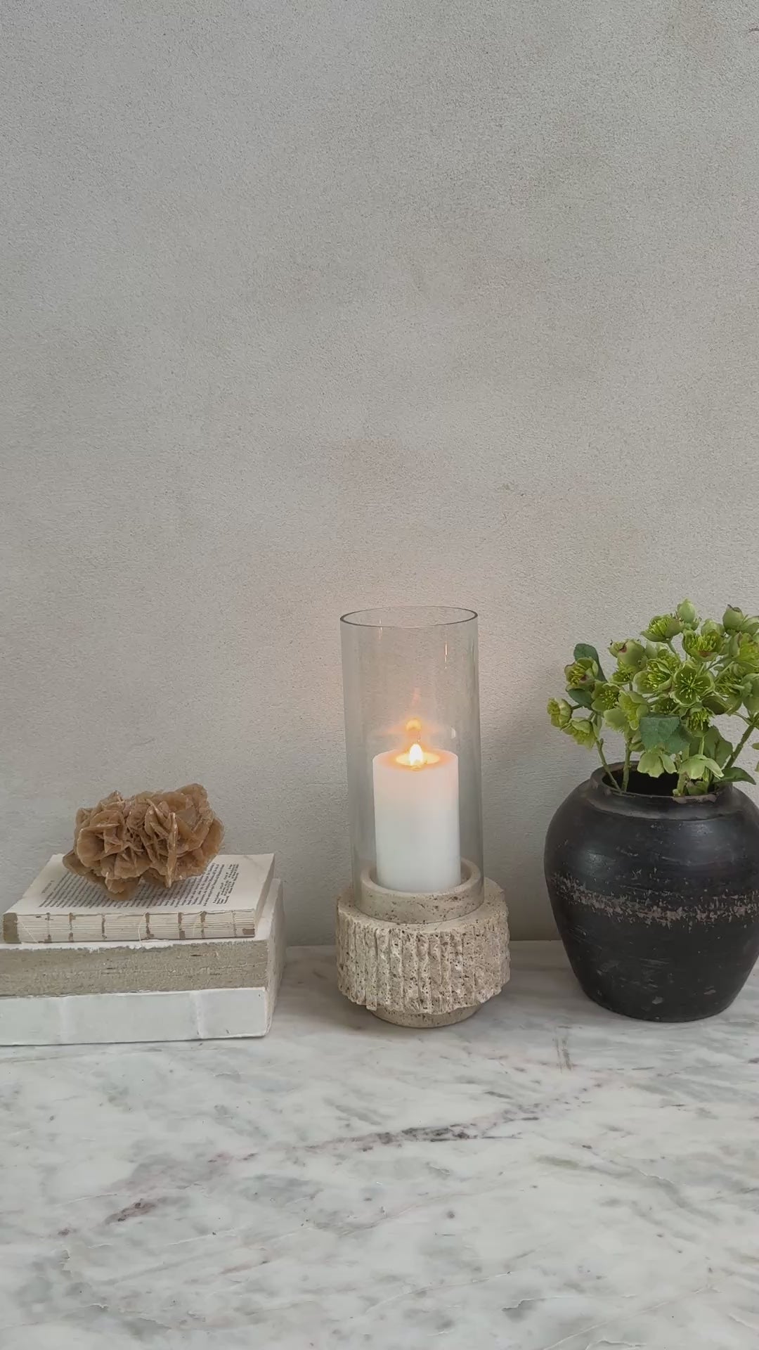 Travertine marble hurricane lantern