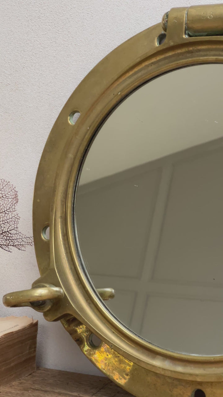 Antique French Brass Porthole Mirror