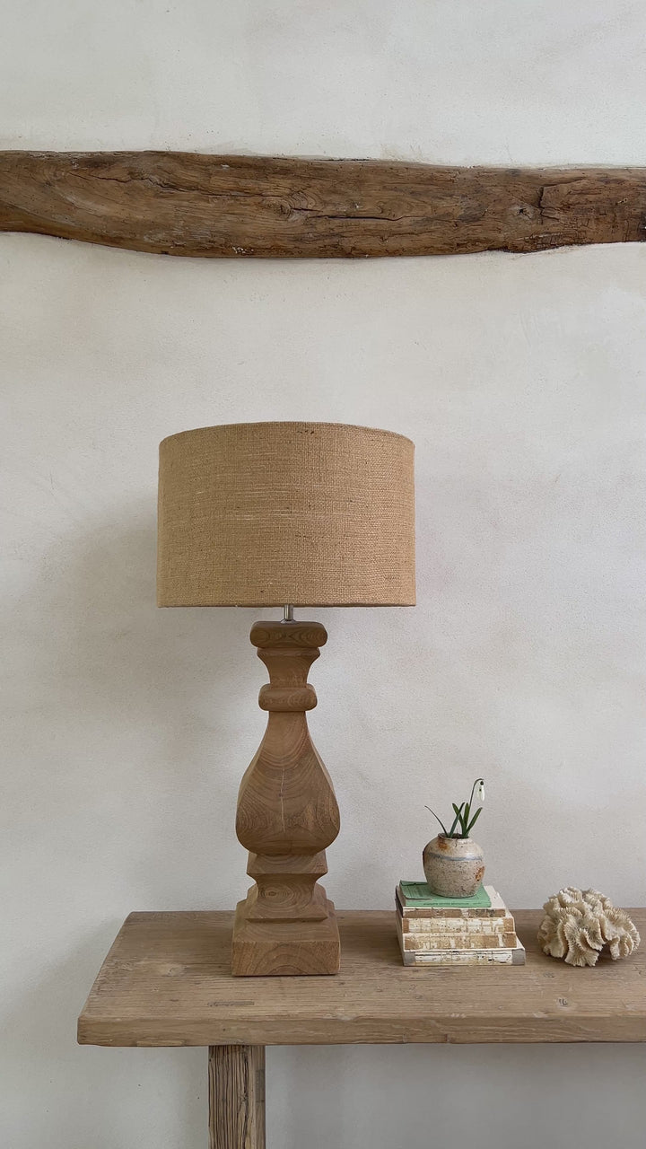 Carved Wooden Table Lamp | Square
