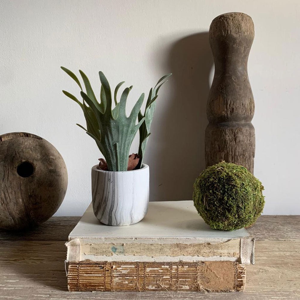 Small Artificial Fern in Marble Effect Pot Home Barn