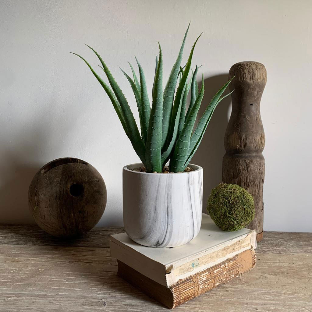 Large Artificial Succulent in Marble Effect Pot Home Barn