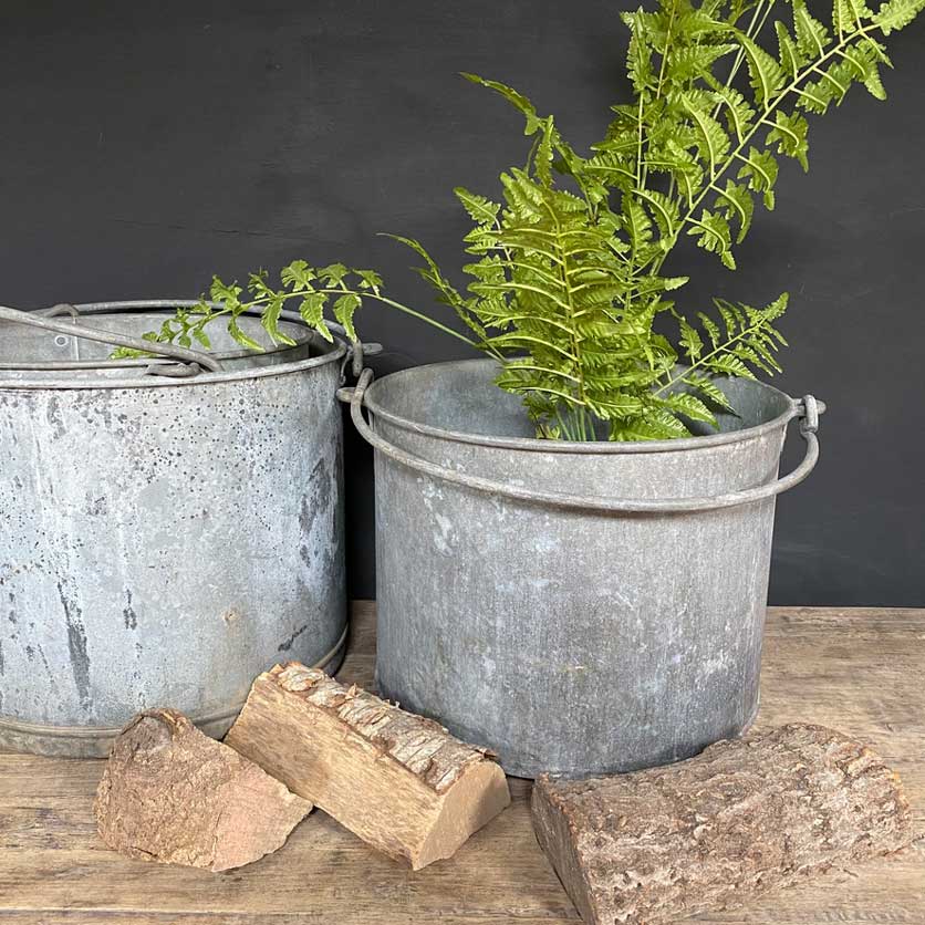 Large Round Galvanised Planters Swing Handle