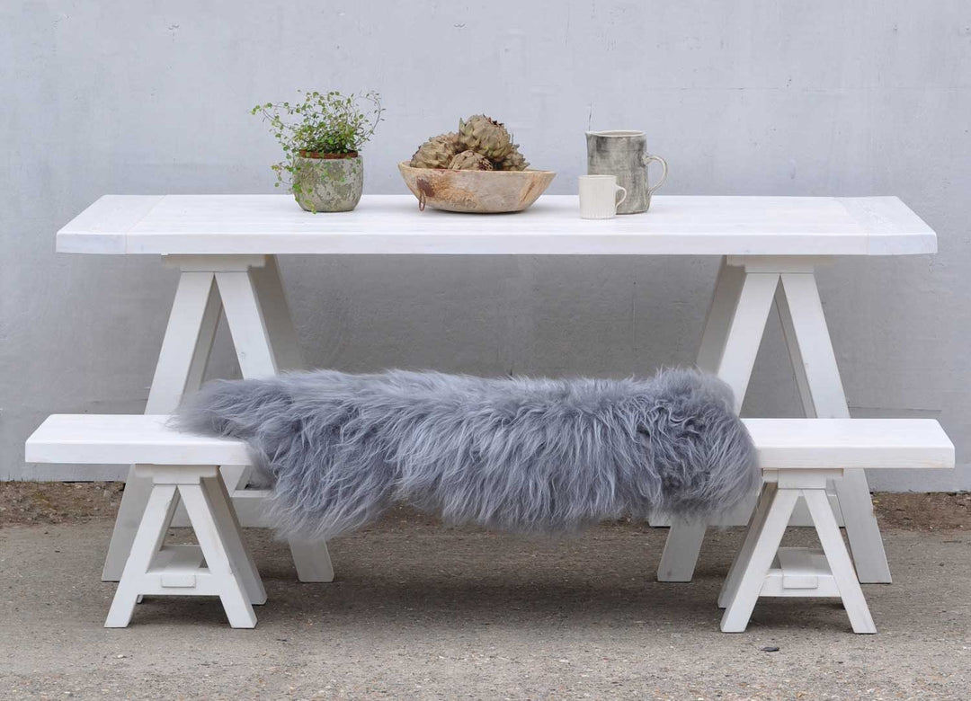 outdoors Scandinavian Inspired White Wash Trestle Table