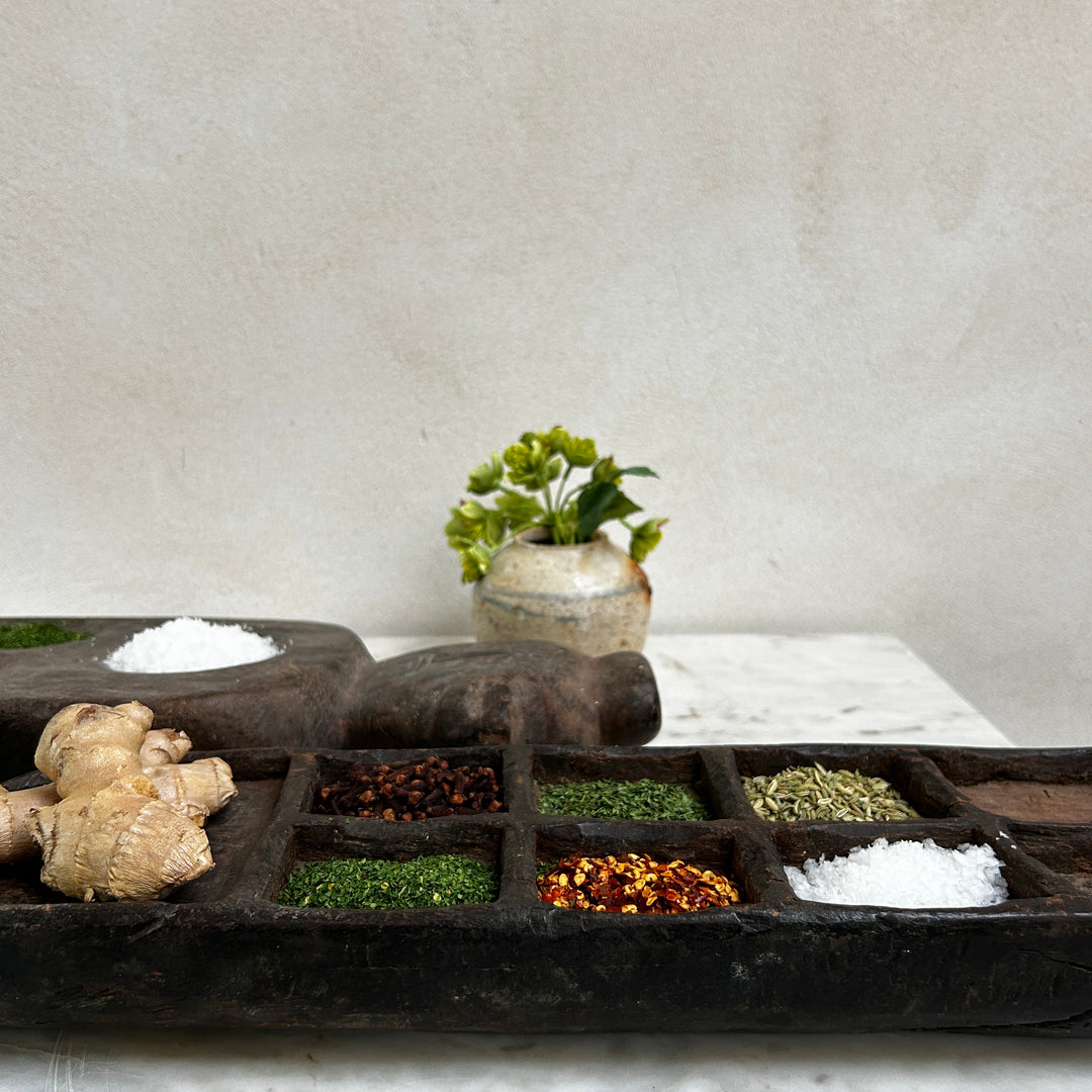 Large Rustic Wooden Spice Tray with Face | Candra