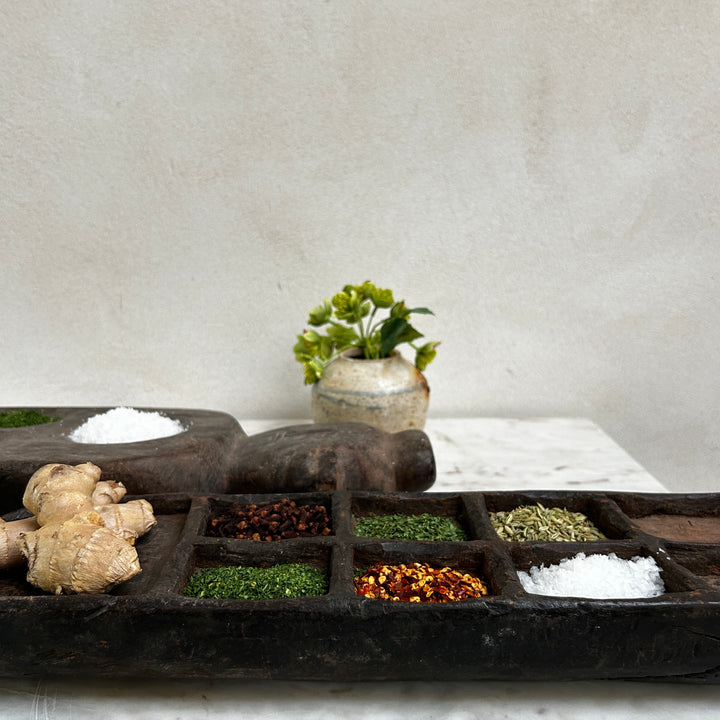 Large Rustic Wooden Spice Tray with Face | Candra