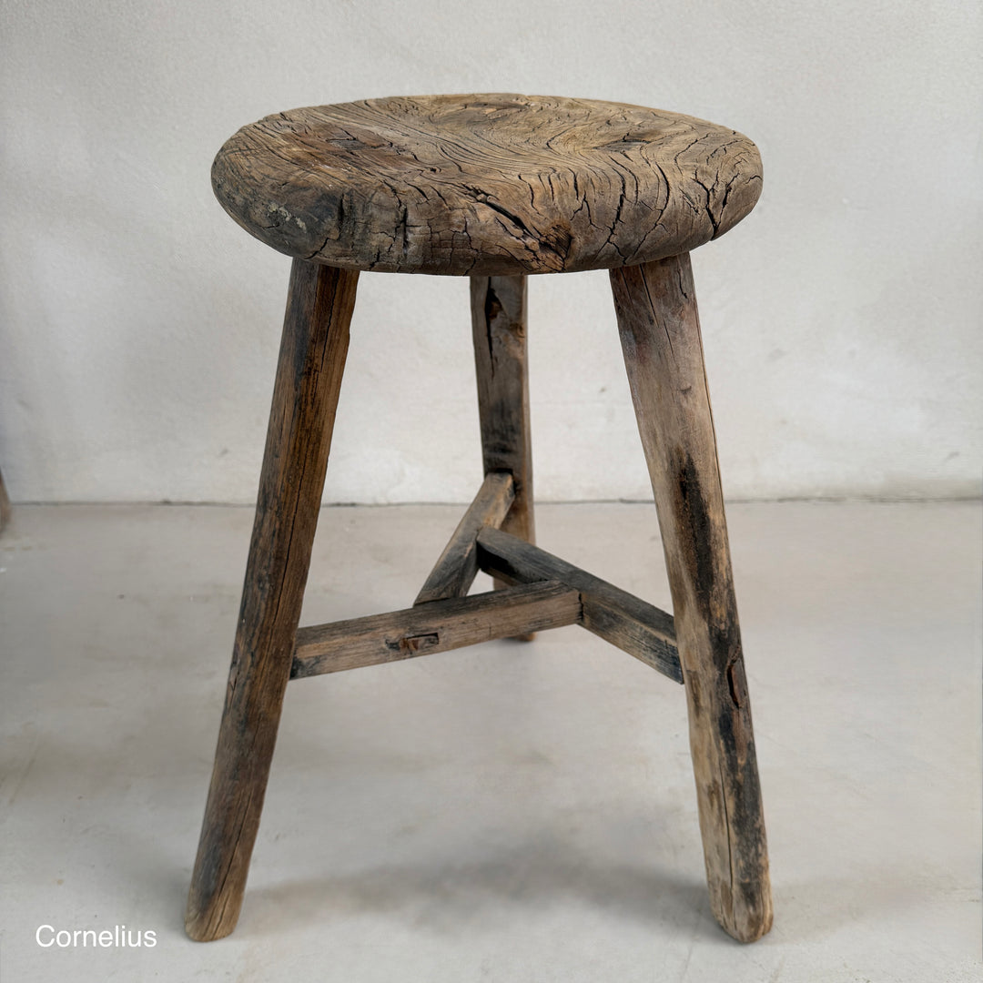 Antique Rustic Round Top Stool