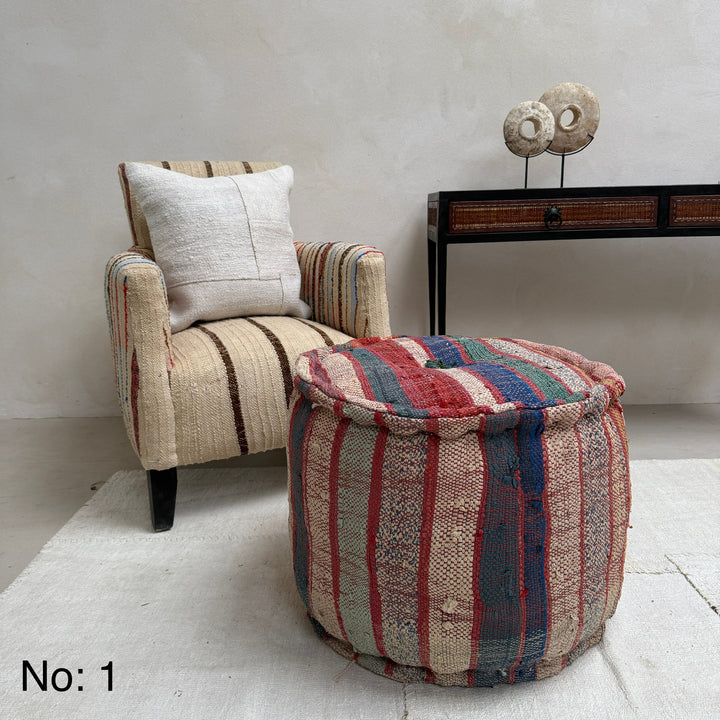 Vintage Moroccan Round Floor Pouf | Large