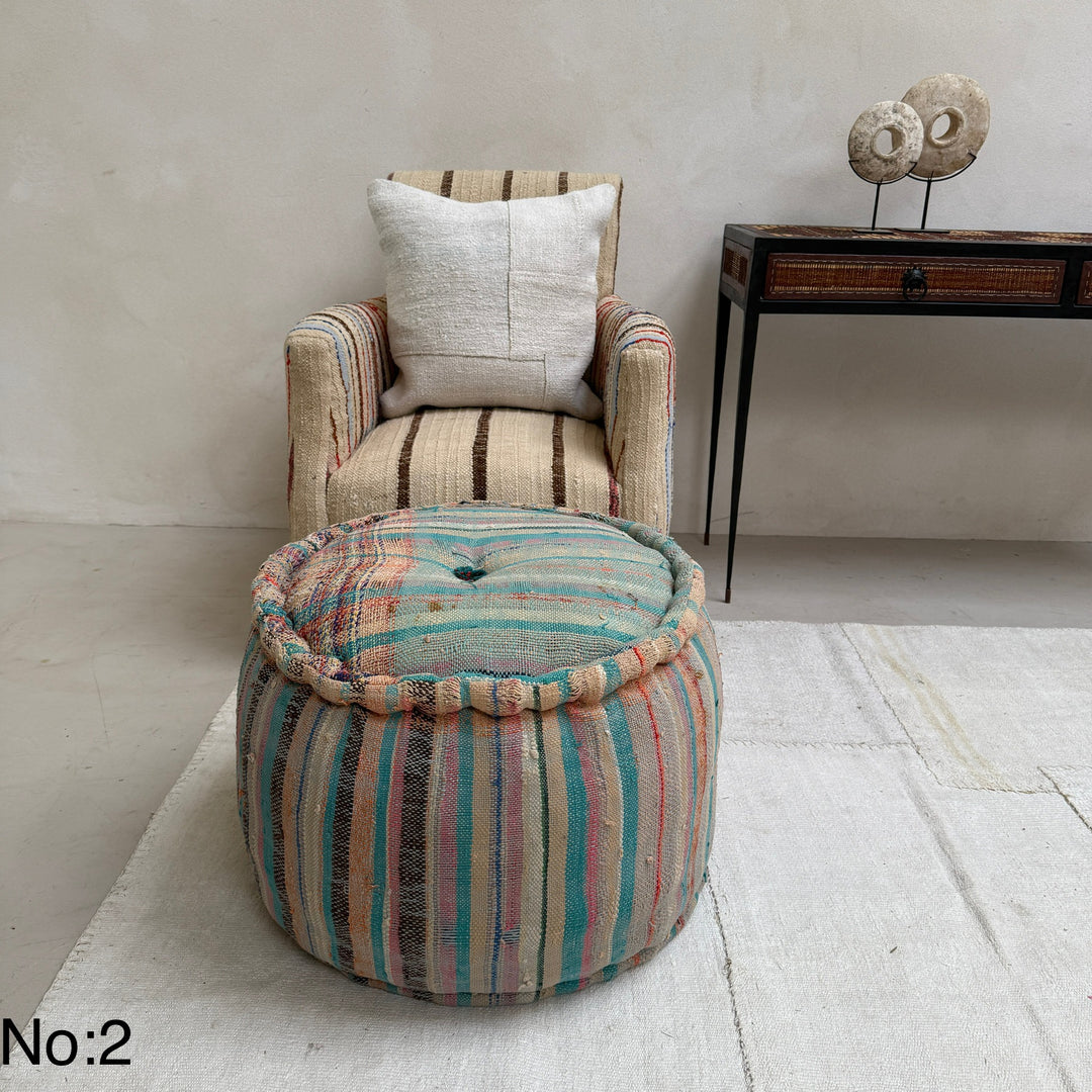 Vintage Moroccan Round Floor Pouf | Large
