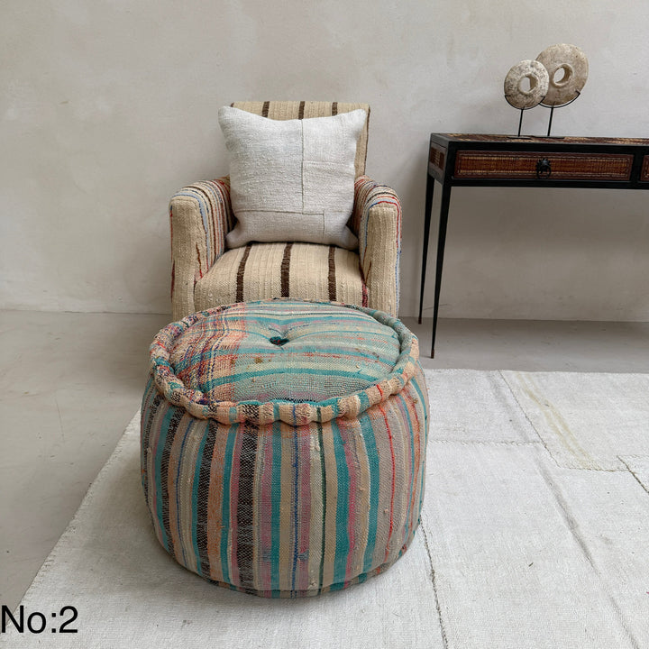 Vintage Moroccan Round Floor Pouf | Large