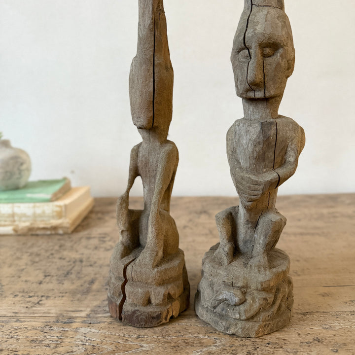 Antique Hand - Carved Wooden tribal head sculpture | Cayha