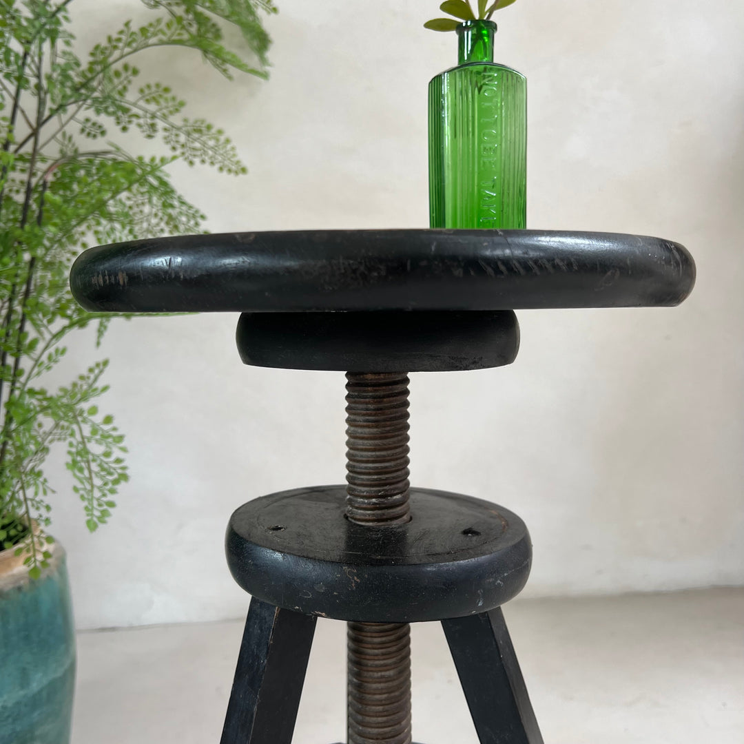 Vintage Black Round Top Screw Studio Stool