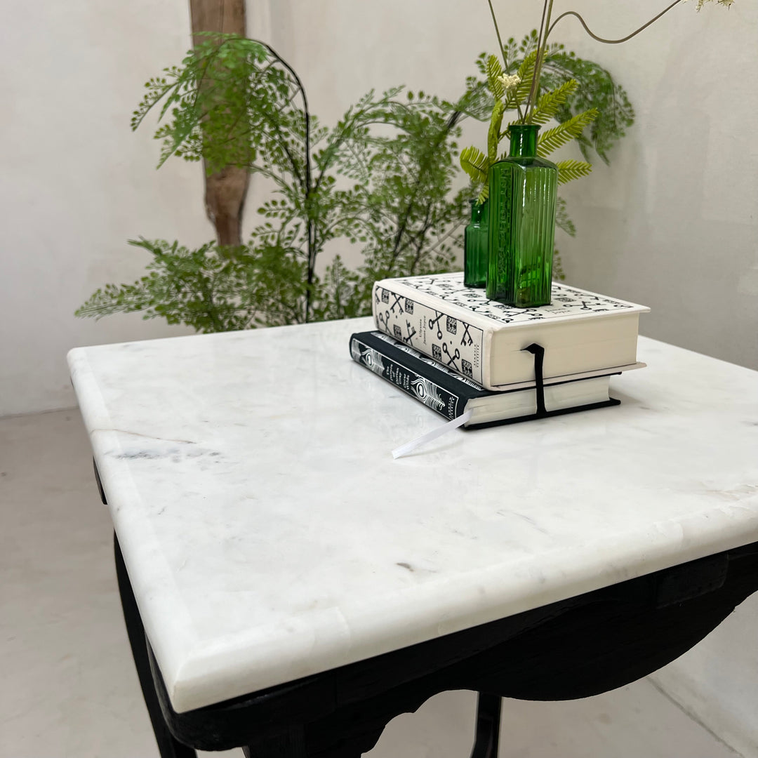 Vintage Polished Marble Top Square Side Table | Arnot