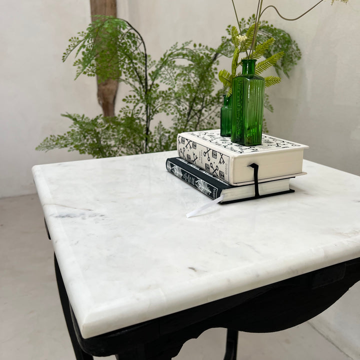 Vintage Polished Marble Top Square Side Table | Arnot
