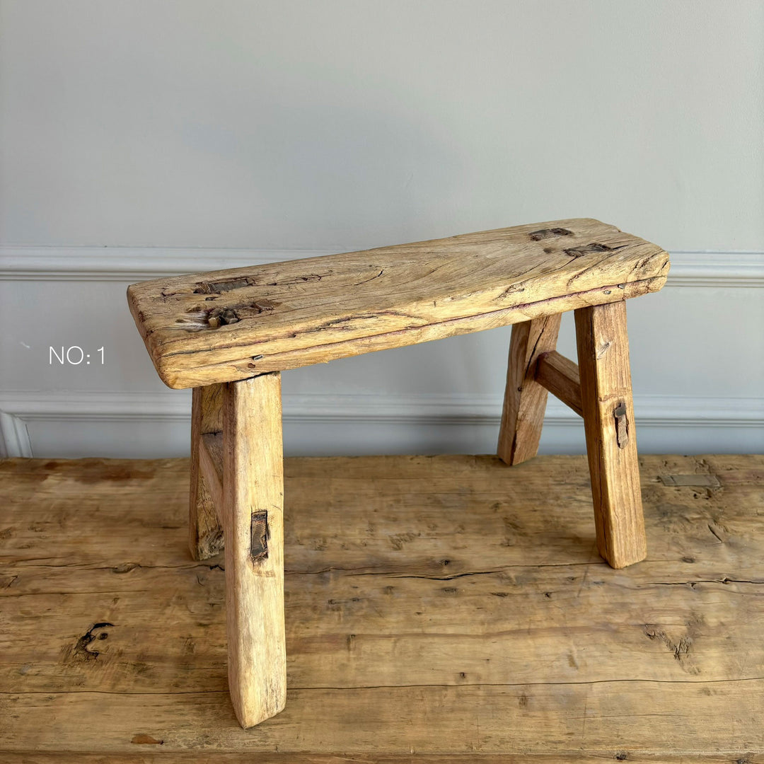 Antique rustic wood foot stool mini stool