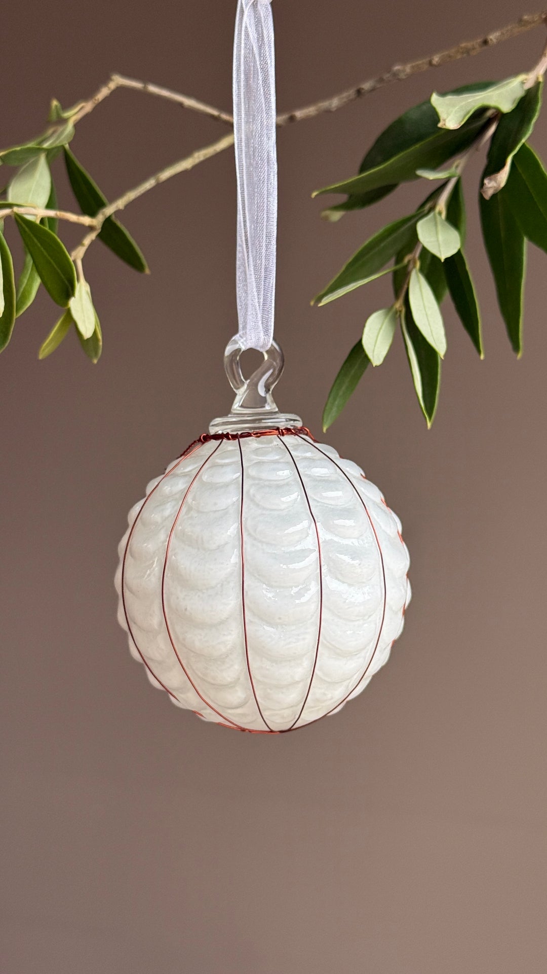 White Glass &amp; Copper Bauble Christmas Decoration