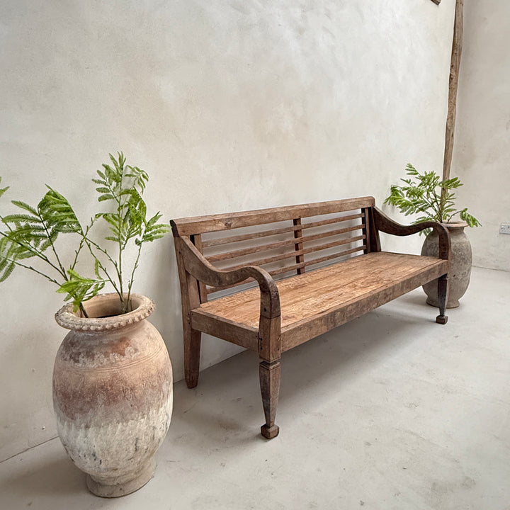 Large antique hand carved wooden bench | Rupert