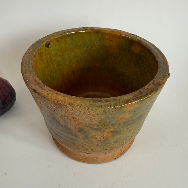 Stoneware ochre hand made plant pot low