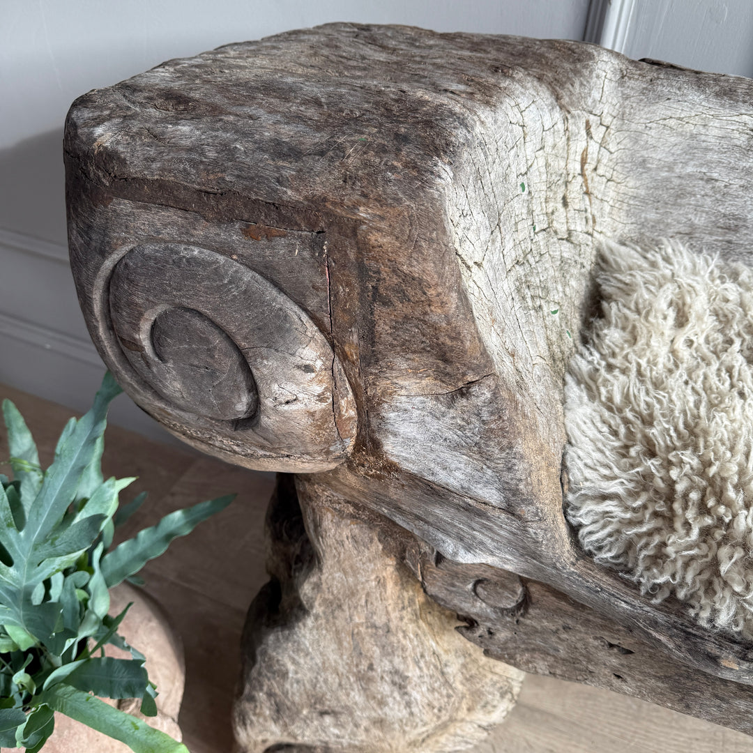 Antique Indonesian weathered carved bench