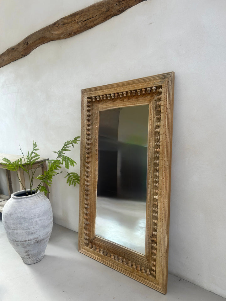 Large hand-carved teak mirror | Aarohi