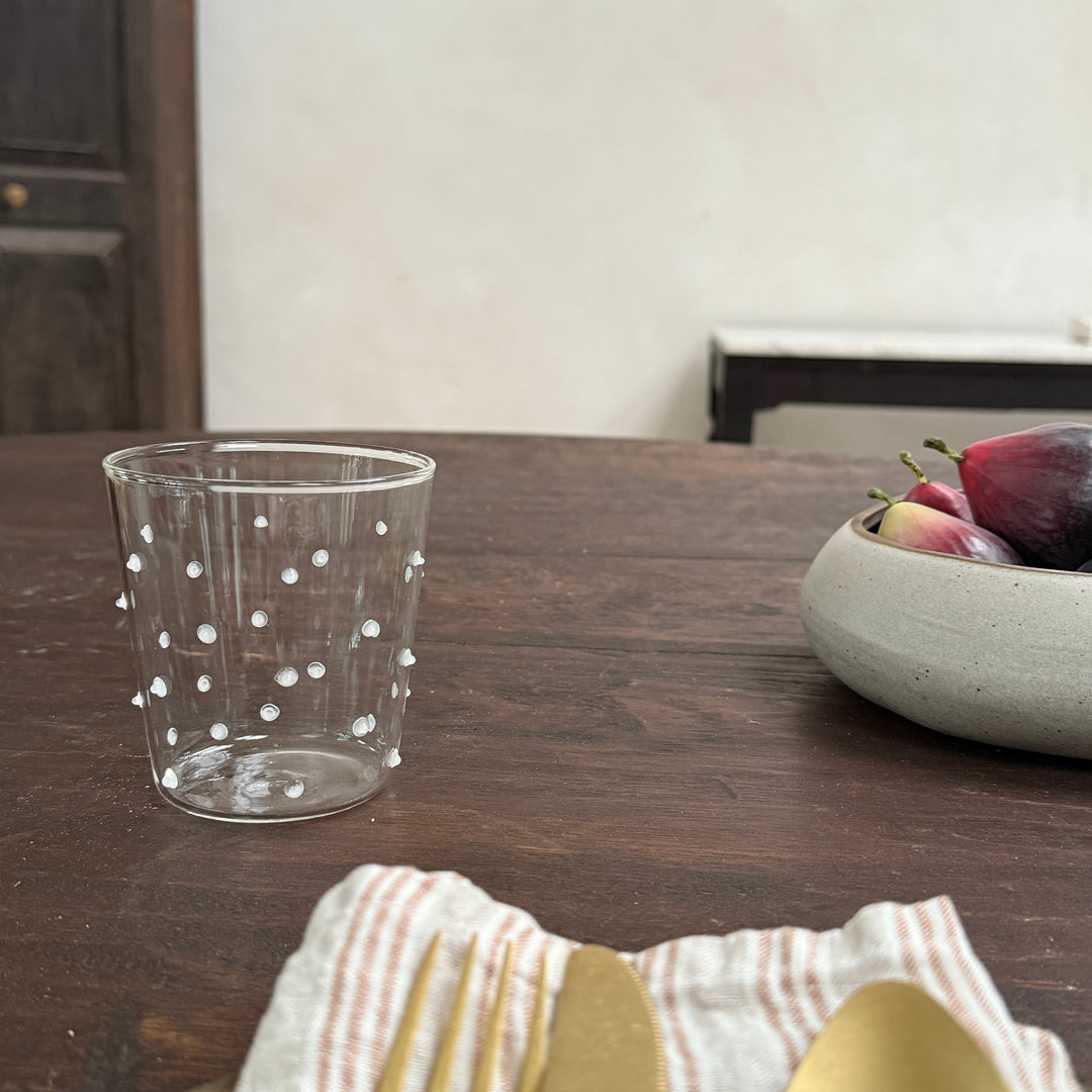 Clear drinking glass | dots