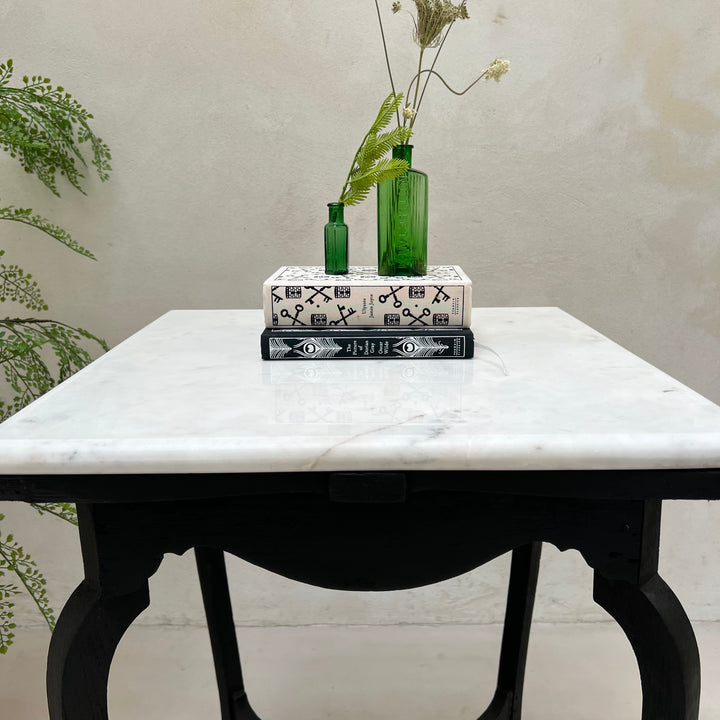 Vintage Polished Marble Top Square Side Table | Arnot