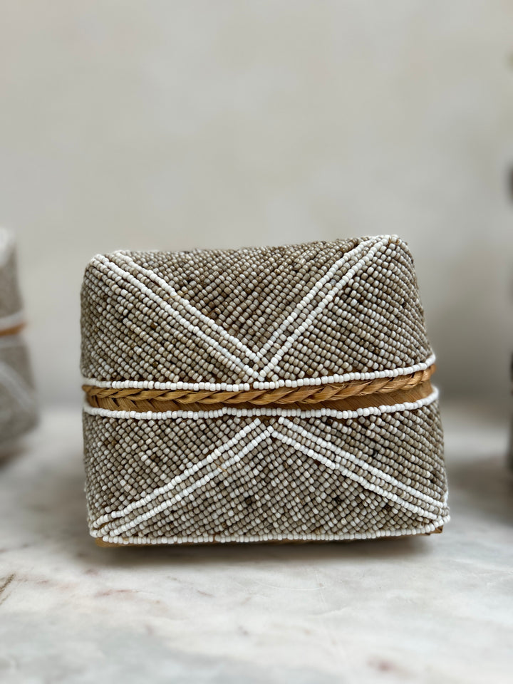 Handwoven beaded storage box | Laili