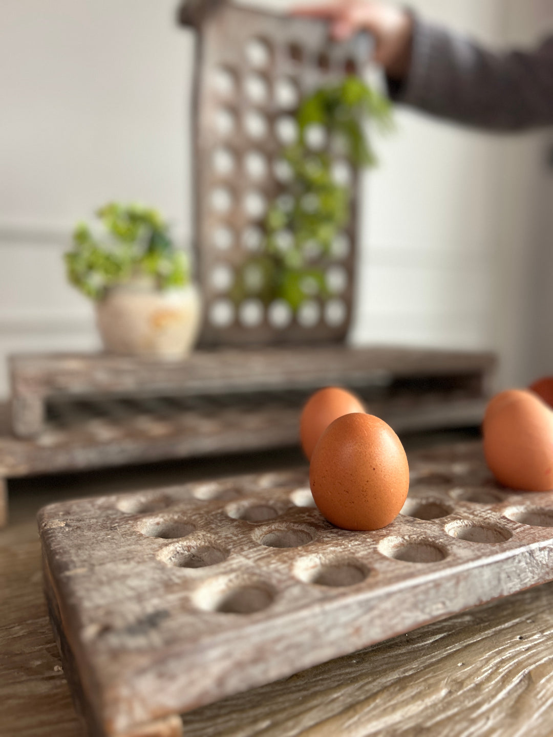 Rustic Antique Wooden Egg Tray