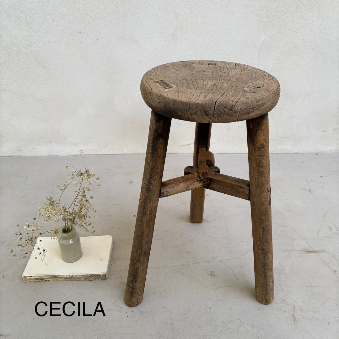 Antique Rustic Round Top Stool
