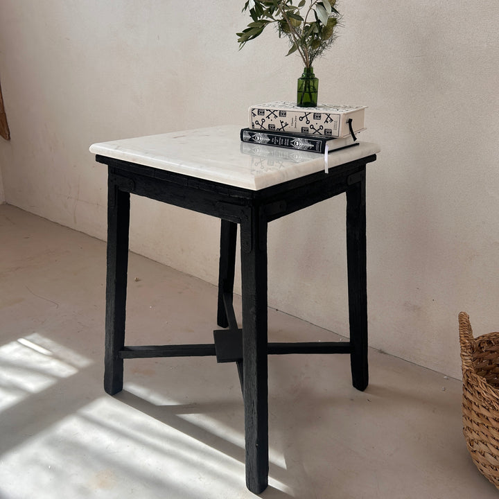Vintage Polished Marble Top Square Side Table | Arundul