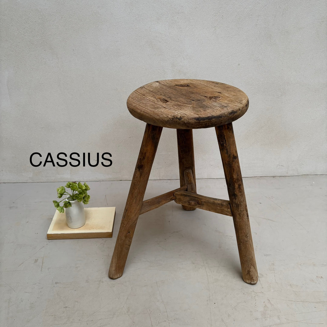 Antique Rustic Round Top Stool