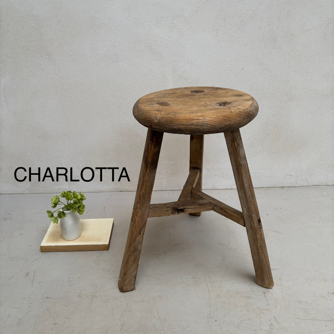 Antique Rustic Round Top Stool