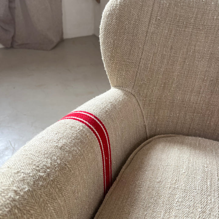 French Grain Sack Linen Armchair No:2