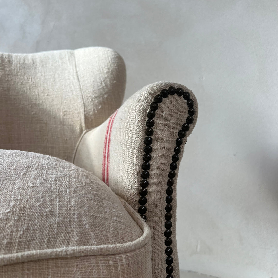 French Grain Sack Linen Armchair No:1