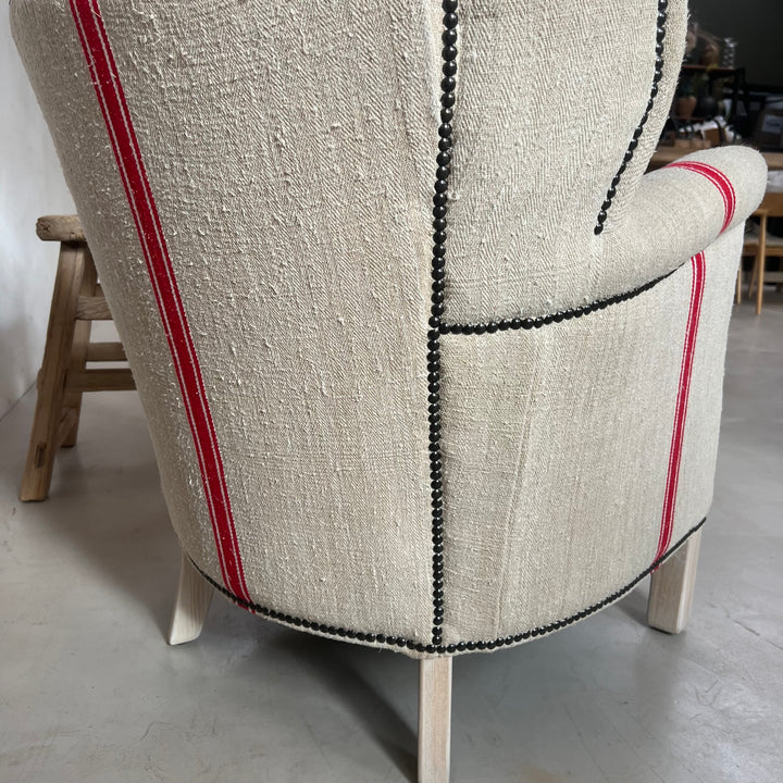 French Grain Sack Linen Armchair No:2