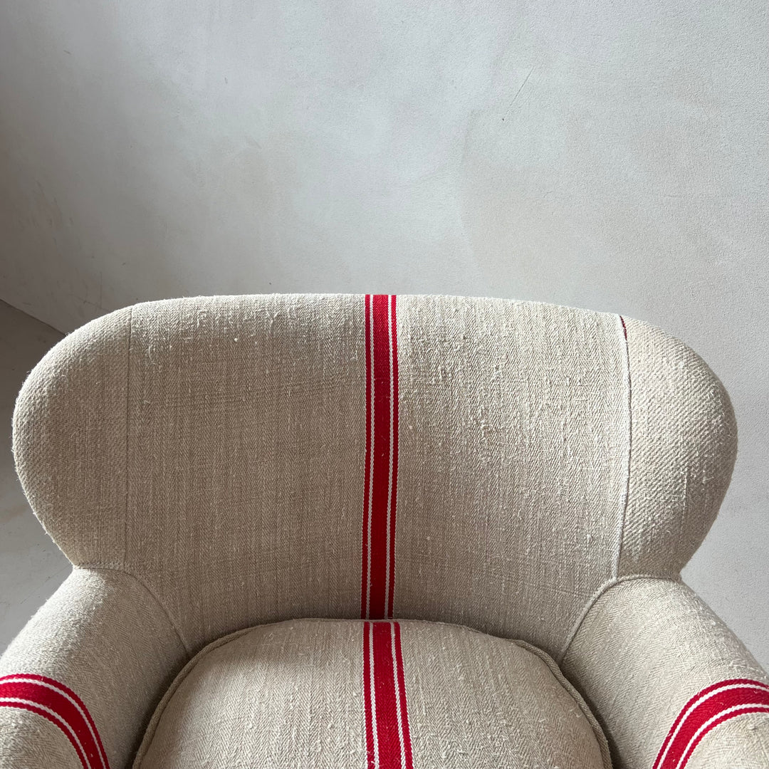 French Grain Sack Linen Armchair No:2