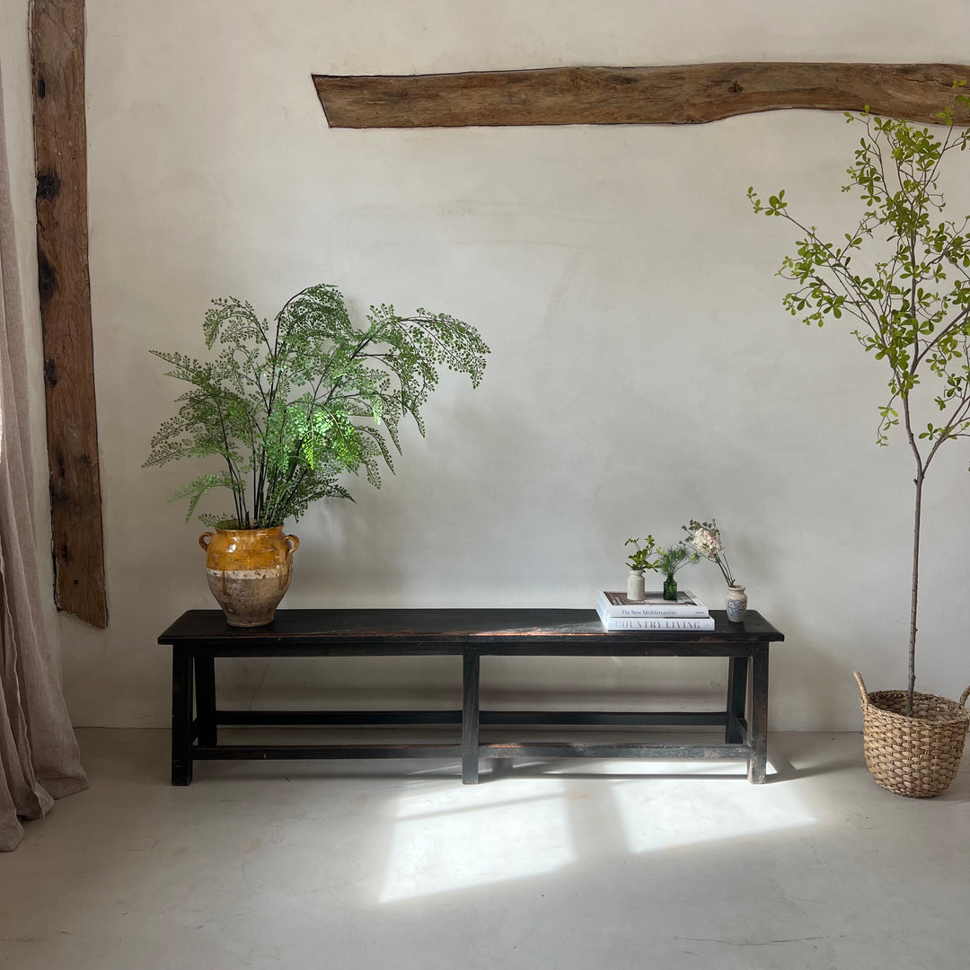 Antique Dark Teak Utility Hallway Bench | Yuni