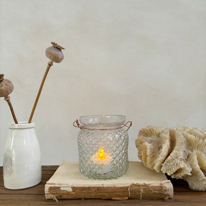 Textured Glass Tea Light Holder