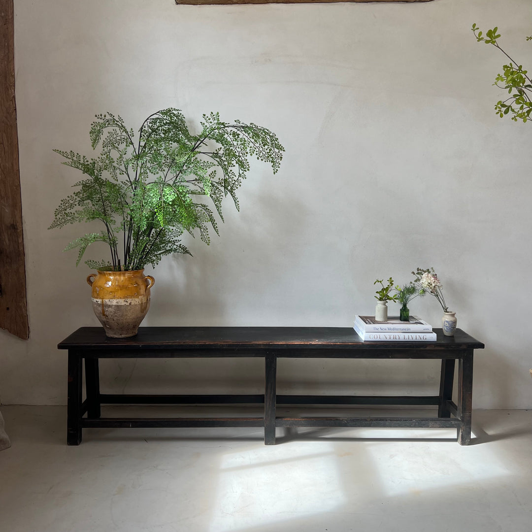Antique Dark Teak Utility Hallway Bench | Yuni