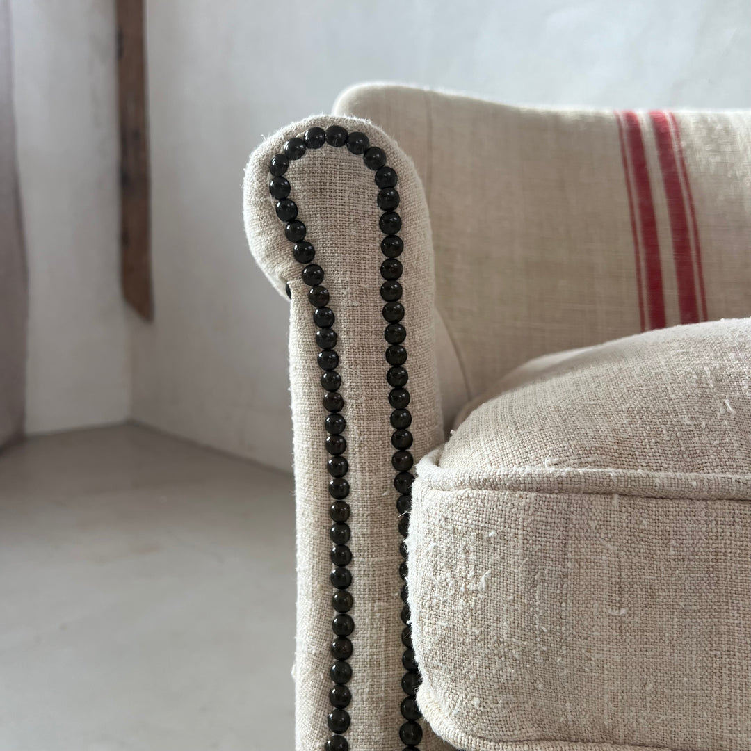 French Grain Sack Linen Armchair No:1