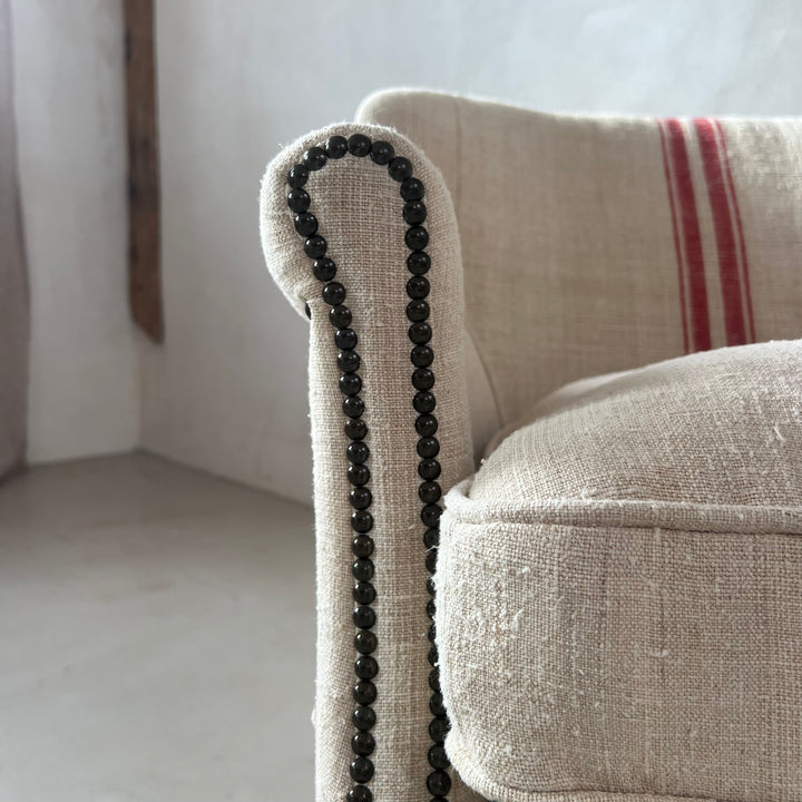 French Grain Sack Linen Armchair No:1