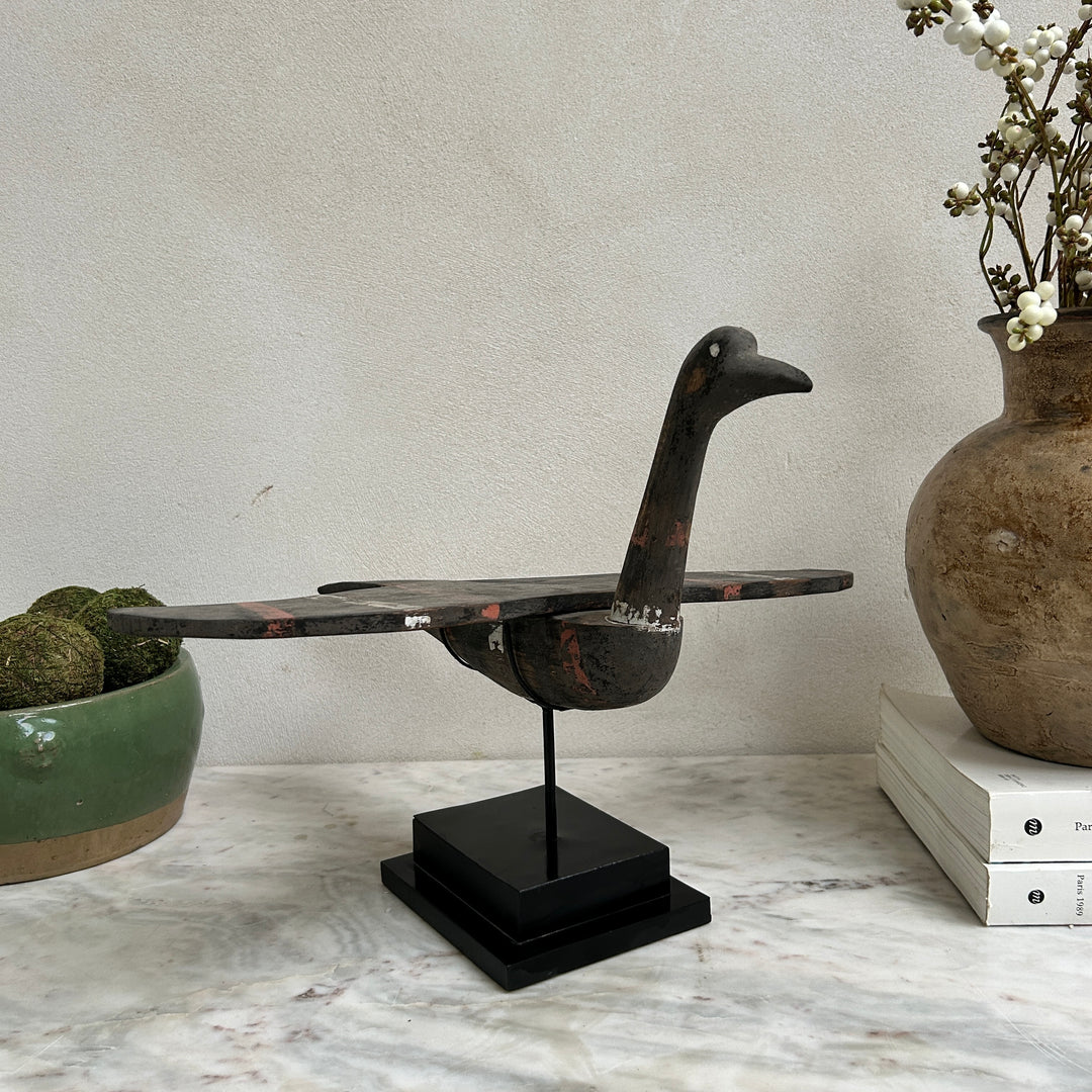 Antique Wooden Bird On Stand | Mentari