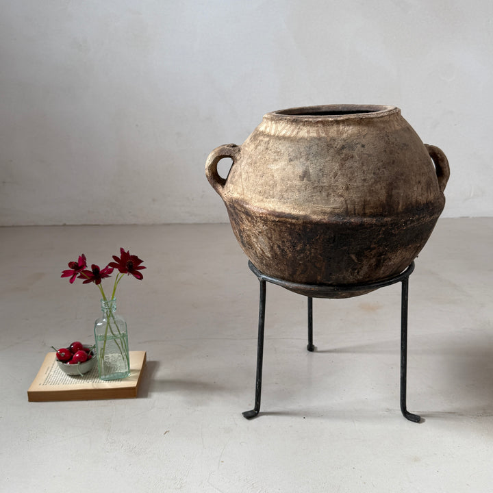Antique Moroccan Berber Terracotta Cooking Pot on Stand