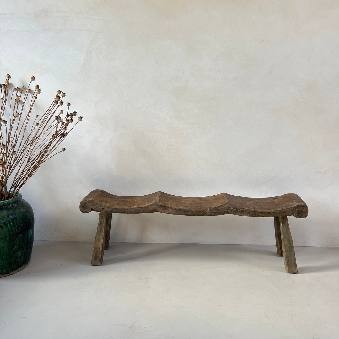 Antique Handcarved Curved Bench | Three seats