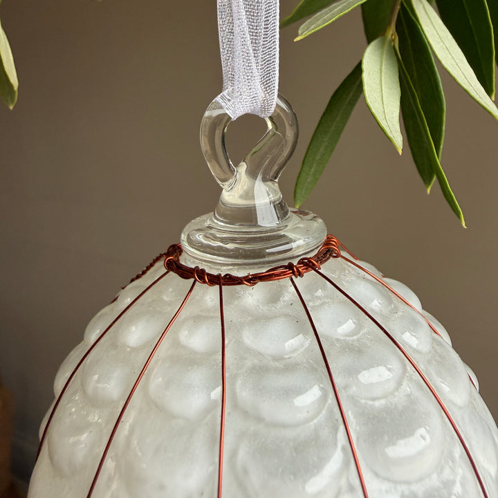 White Glass &amp; Copper Bauble Christmas Decoration