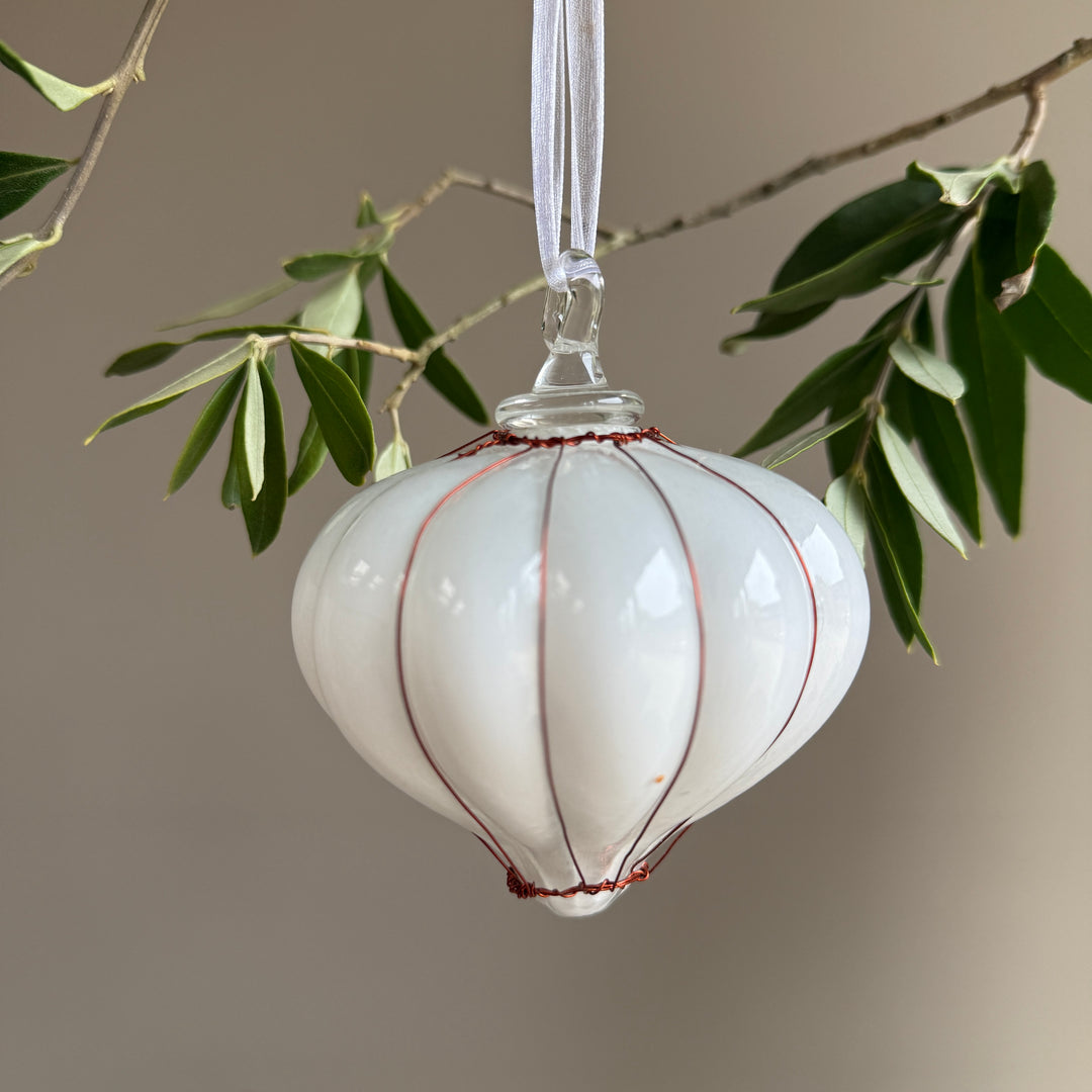 White Glass &amp; Copper Bauble Christmas Decoration