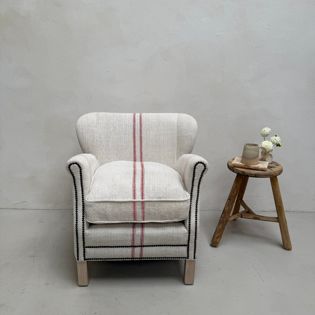 French Grain Sack Linen Armchair No:4